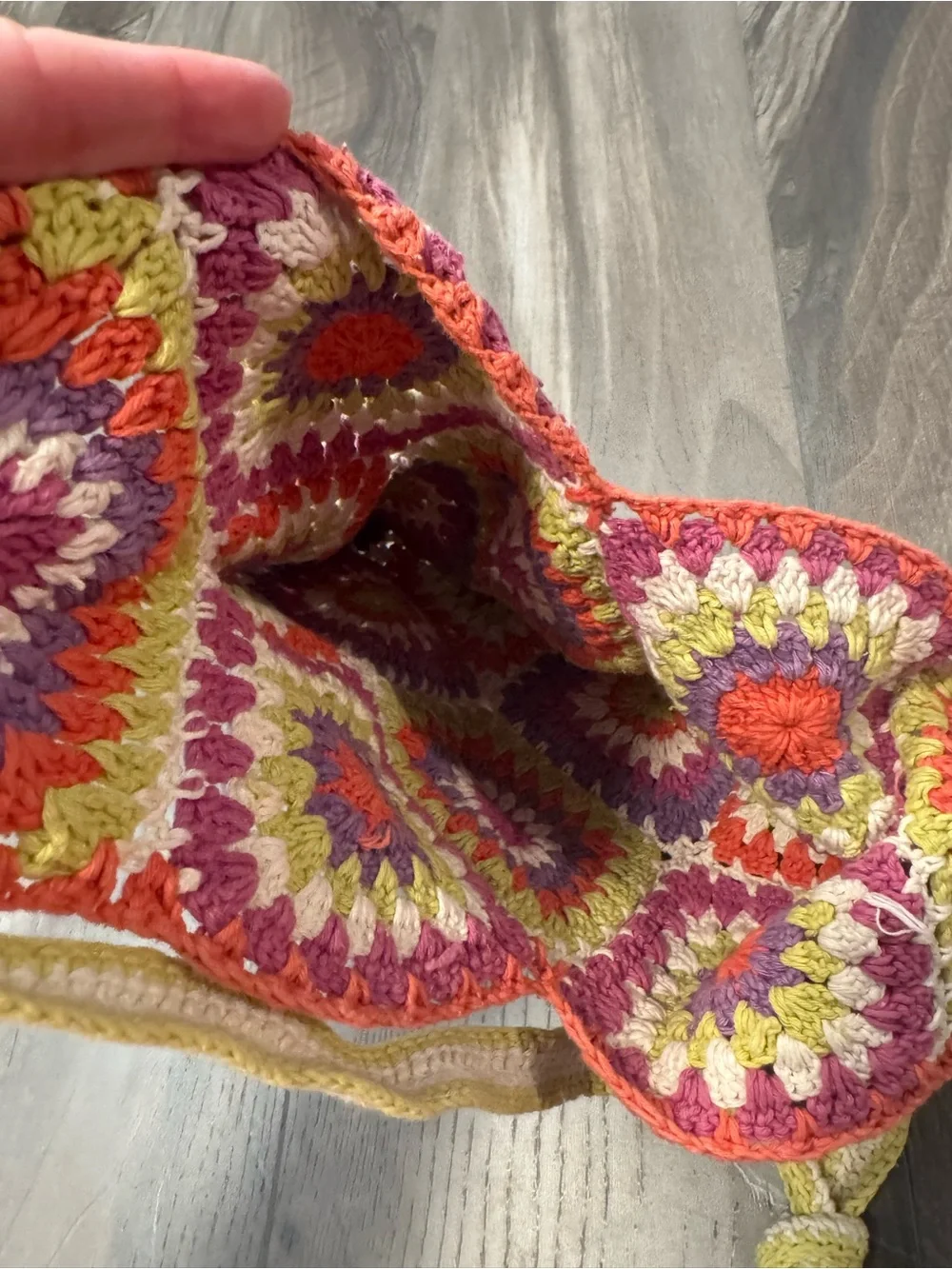 Crochet Handbag Handmade Crossbody Bag in Yellow, Pink and Purple